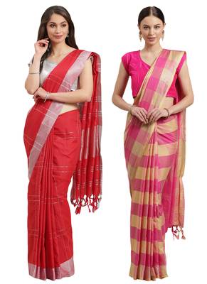 Multicolor woven blended cotton saree with blouse 1