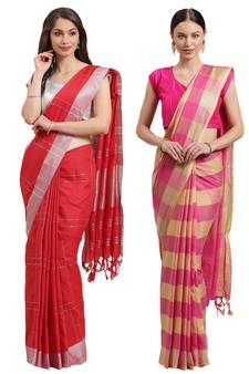 Multicolor woven blended cotton saree with blouse