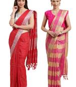 Multicolor woven blended cotton saree with blouse