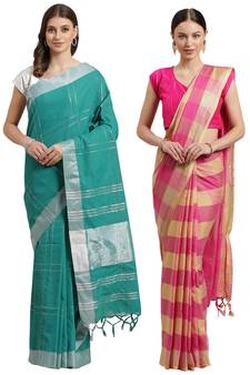 Multicolor woven blended cotton saree with blouse