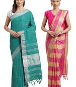 Multicolor woven blended cotton saree with blouse