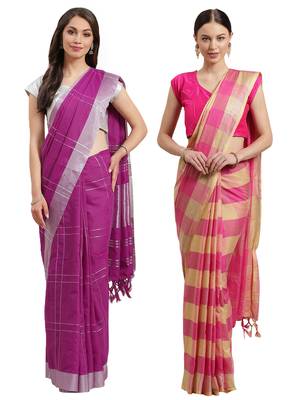 Multicolor woven blended cotton saree with blouse 1