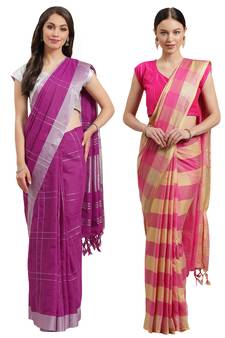 Multicolor woven blended cotton saree with blouse