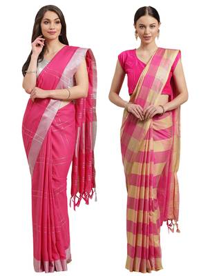 Multicolor woven blended cotton saree with blouse 1