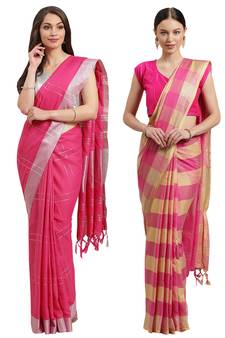 Multicolor woven blended cotton saree with blouse