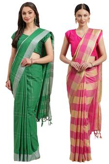 Multicolor woven blended cotton saree with blouse