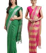 Multicolor woven blended cotton saree with blouse