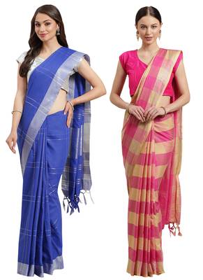 Multicolor woven blended cotton saree with blouse 1