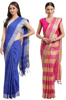 Multicolor woven blended cotton saree with blouse