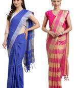 Multicolor woven blended cotton saree with blouse