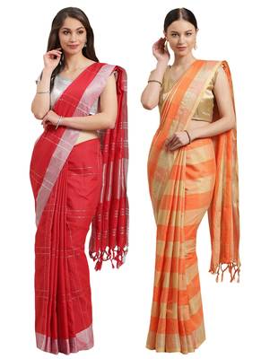 Multicolor woven blended cotton saree with blouse 1