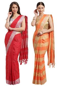Multicolor woven blended cotton saree with blouse