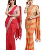 Multicolor woven blended cotton saree with blouse