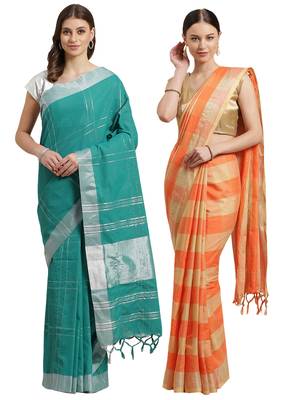 Multicolor woven blended cotton saree with blouse 1