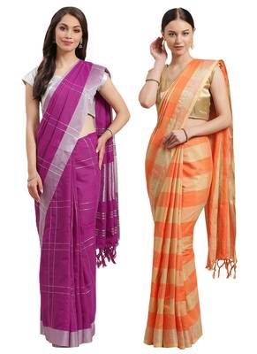 Multicolor woven blended cotton saree with blouse 1