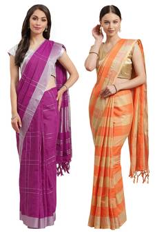 Multicolor woven blended cotton saree with blouse