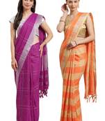 Multicolor woven blended cotton saree with blouse