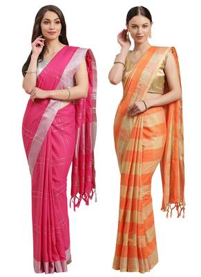 Multicolor woven blended cotton saree with blouse 1
