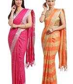 Multicolor woven blended cotton saree with blouse
