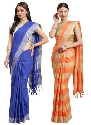 Multicolor woven blended cotton saree with blouse 1