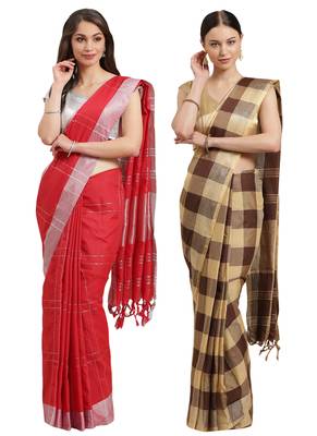 Multicolor woven blended cotton saree with blouse 1