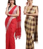 Multicolor woven blended cotton saree with blouse