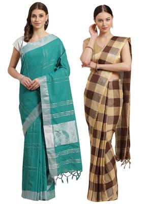 Multicolor woven blended cotton saree with blouse 1
