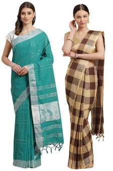 Multicolor woven blended cotton saree with blouse