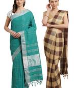 Multicolor woven blended cotton saree with blouse