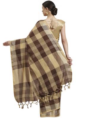 Multicolor woven blended cotton saree with blouse 2