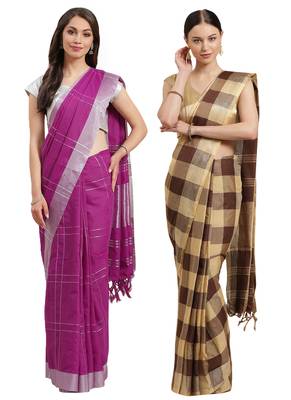 Multicolor woven blended cotton saree with blouse 1