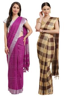 Multicolor woven blended cotton saree with blouse