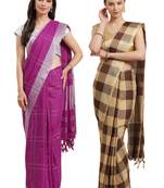 Multicolor woven blended cotton saree with blouse