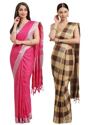 Multicolor woven blended cotton saree with blouse 1