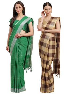 Multicolor woven blended cotton saree with blouse 1