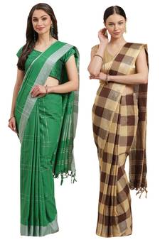 Multicolor woven blended cotton saree with blouse