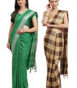 Multicolor woven blended cotton saree with blouse