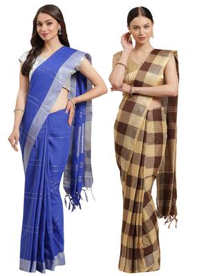 Multicolor woven blended cotton saree with blouse 1