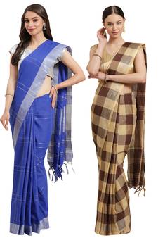 Multicolor woven blended cotton saree with blouse