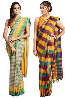 Multicolor woven blended cotton saree with blouse