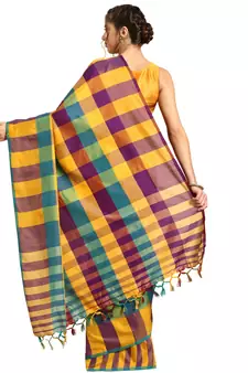 Multicolor woven blended cotton saree with blouse