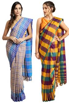 Multicolor woven blended cotton saree with blouse