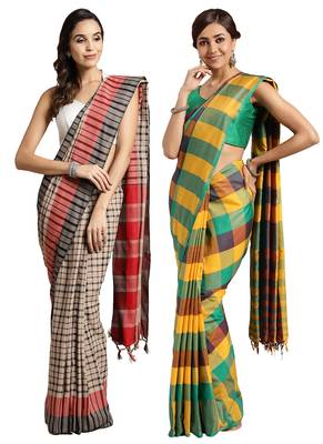 Multicolor woven blended cotton saree with blouse 1