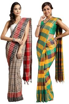 Multicolor woven blended cotton saree with blouse