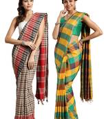 Multicolor woven blended cotton saree with blouse