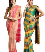 Multicolor woven blended cotton saree with blouse