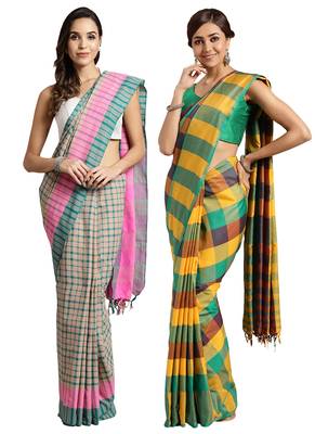 Multicolor woven blended cotton saree with blouse 1