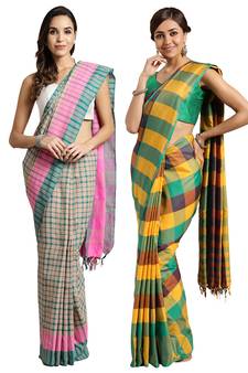 Multicolor woven blended cotton saree with blouse