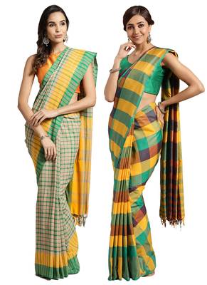 Multicolor woven blended cotton saree with blouse 1