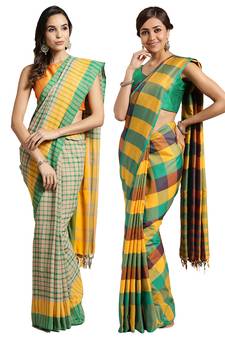 Multicolor woven blended cotton saree with blouse